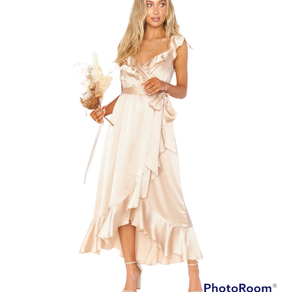 Show Me Your Mumu Samantha Ruffle Wrap Dress Champagne XXL New NWT
